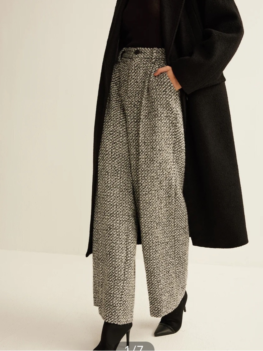 Commense Wool Tweed Trousers Women’s Medium Pleated Wide Leg Black White NWT